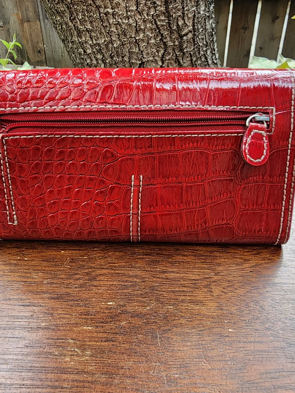 Liz Claiborne Red Crocodile Embossed Faux Leather Flap Wallet Clutch